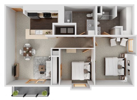 Floor plan for 2 beds, 2 baths, 924 sqft